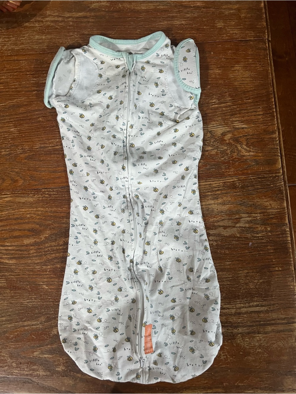 SwaddleMe White Sleep Sack with Mint Trim and Bee Print